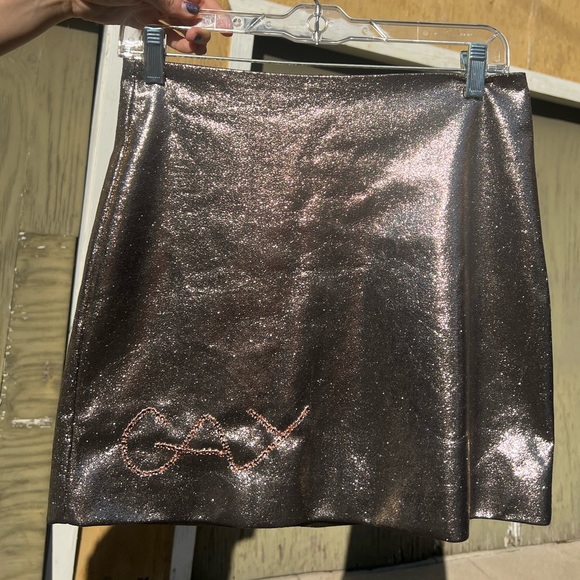 Upcycled Forever 21 skirt more fabulous w/ the hand stitched “gay” in rose gold - Picture 2 of 5